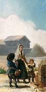 Francisco de Goya woman and two children by a fountain oil painting